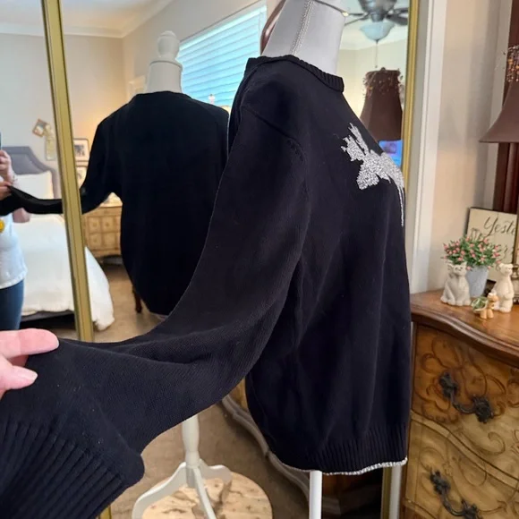 Men's Weatherproof Vintage Black Sweater with Grey Moose - Picture 2 of 7